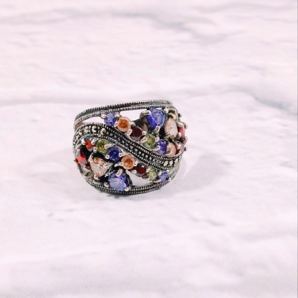 Sterling Silver Multicolored Gemstone Ring‎ - Picture 5 of 6